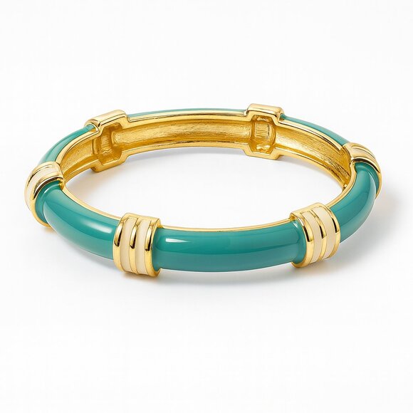 Fornash Enamel Bamboo Bangle Bracelet – Teal & Gold - Picture 1 of 10